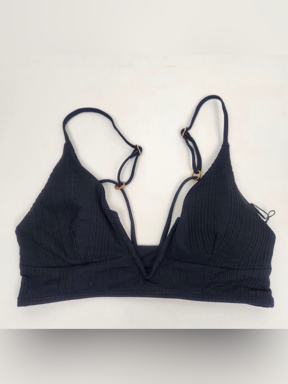 NEW L*space Siren Pointelle Black Ribbed Bikini Top